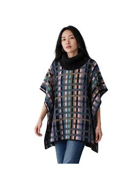 Anthropologie Aldomartins Gracie Poncho multicolor Sweater M / L Plaid Boho